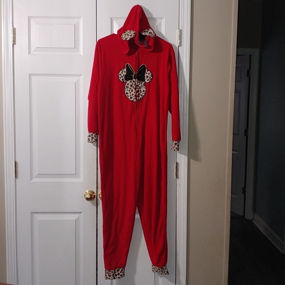 Disney Minnie Mouse Hoodie Leopard One Piece Pajama Onsie SZ M